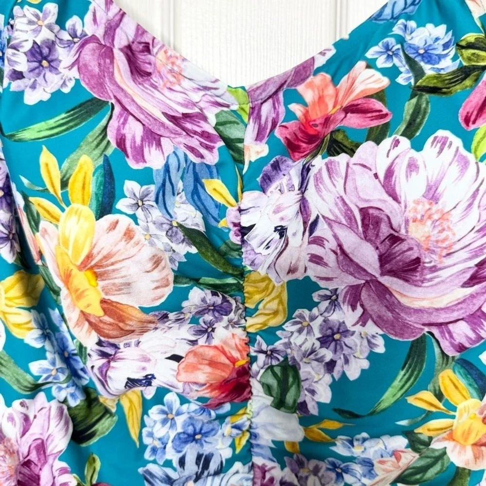 Maxine Of Hollywood Floral Shirred Front Girl Leg One-Piece Swimsuit Size 22W